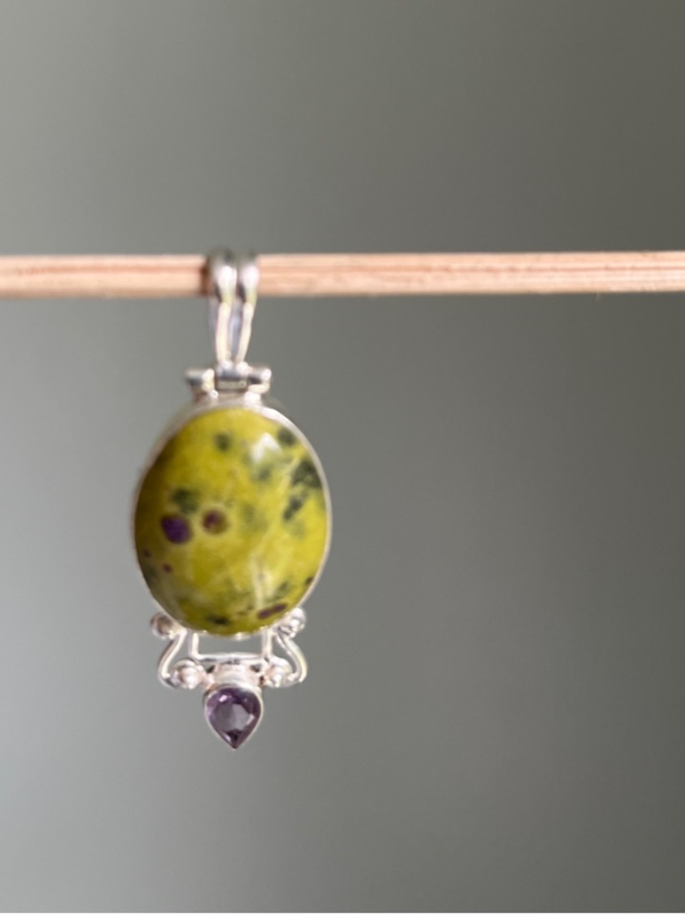 Sterling Silver Stichtite Pendant with Amethyst Accent